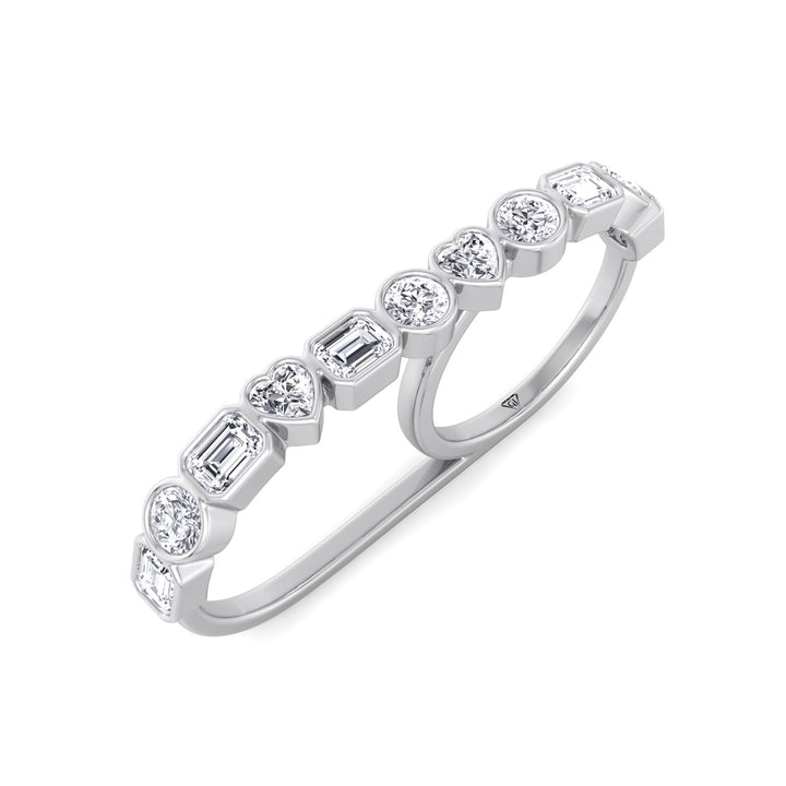 Fancy Bezel Multi Shape Natural Diamond Two Finger Ring White Gold 2CT 14K