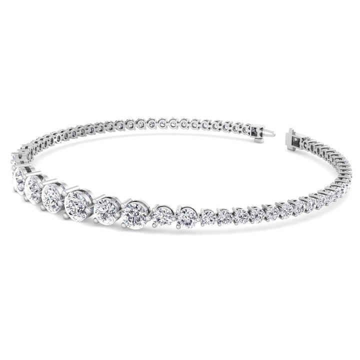 3-Prong Graduated Natural Diamond Tennis Bracelet White Gold