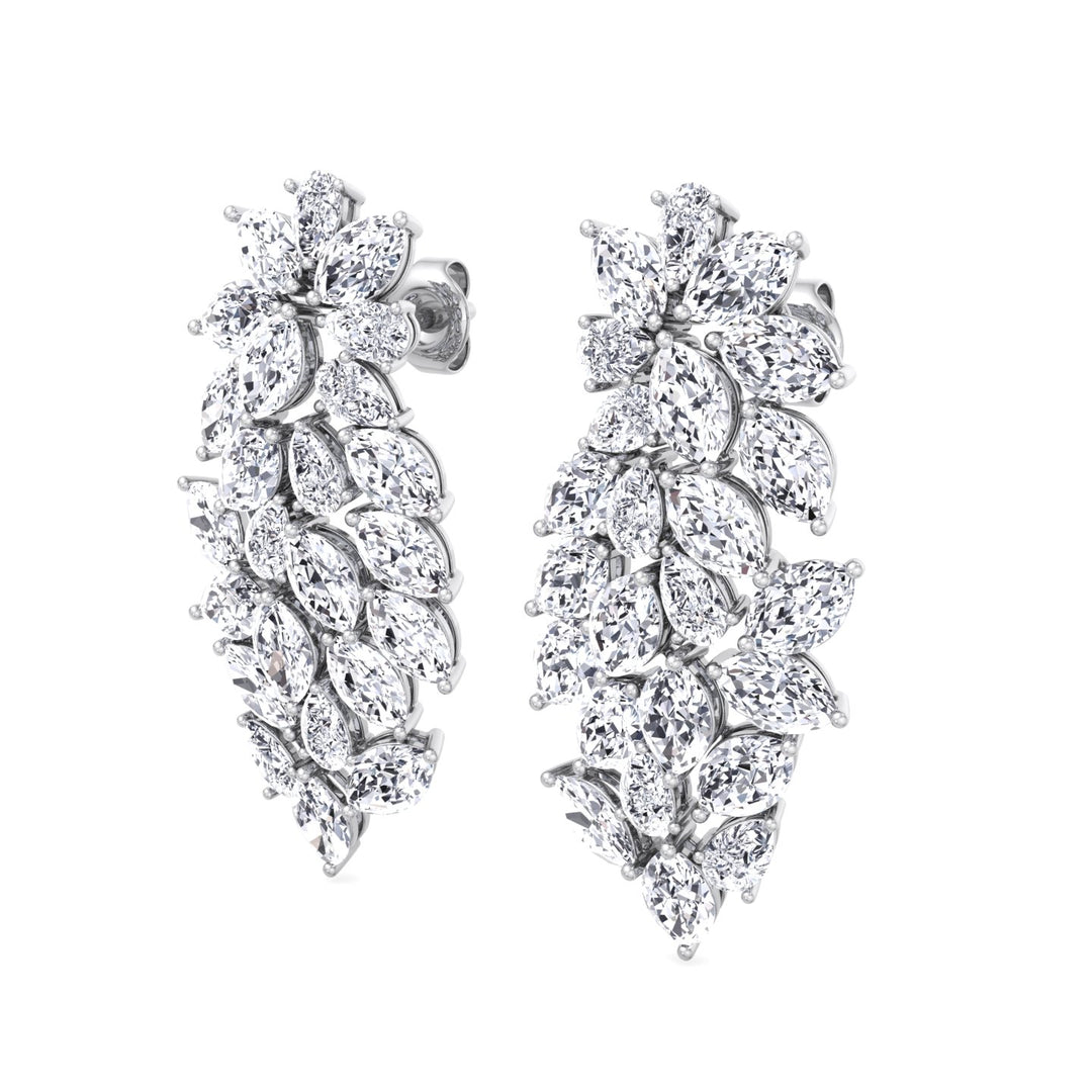 Cluster Pear and Marquise Shape Natural Diamond Drop Earrings White Gold 18K