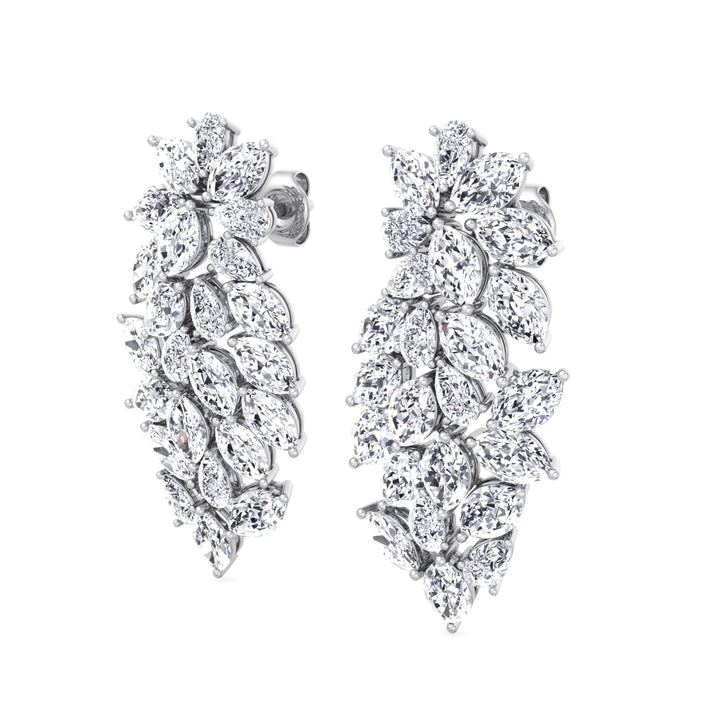 Cluster Pear and Marquise Shape Natural Diamond Drop Earrings White Gold 18K