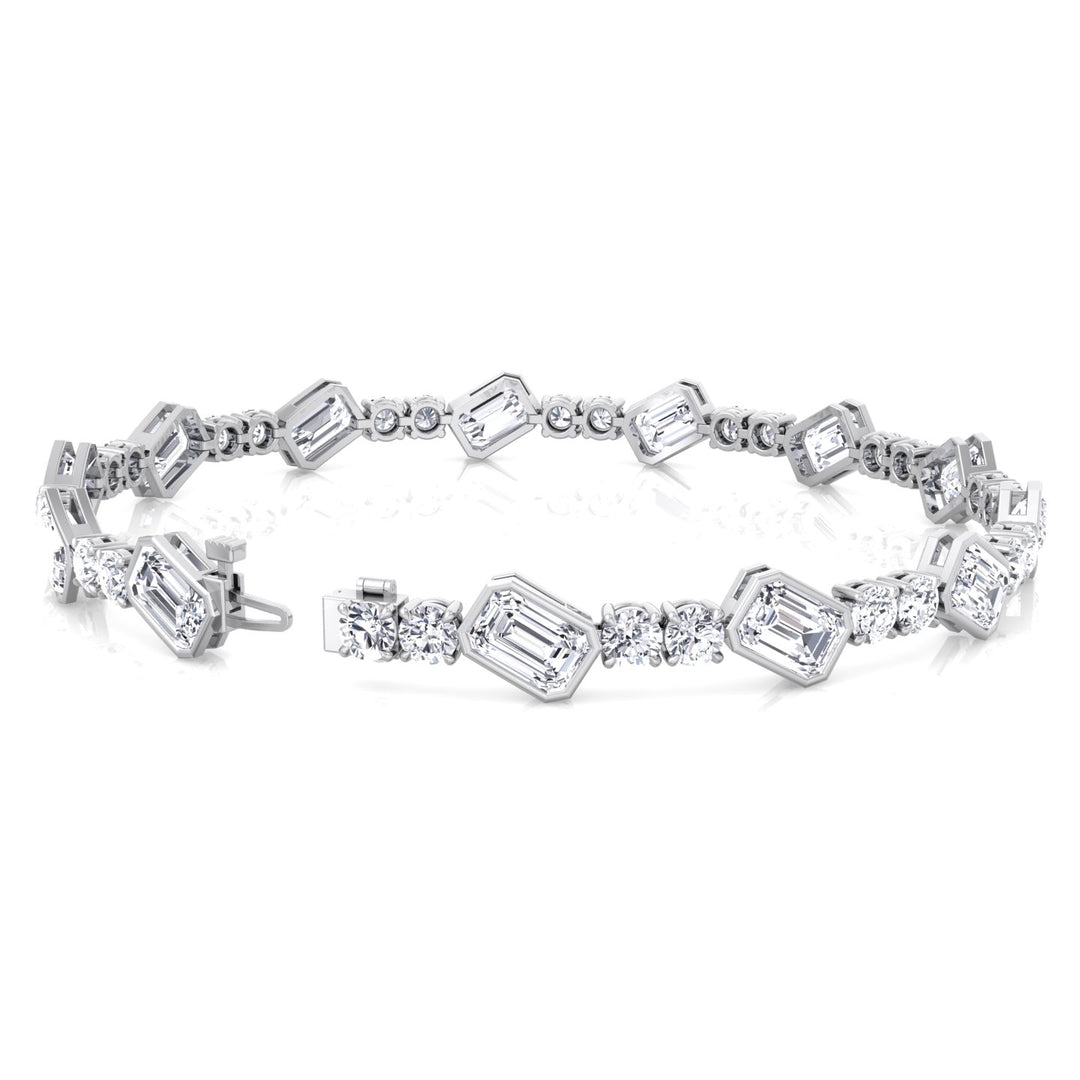 Emerald and Round Natural Diamond Tennis Bracelet