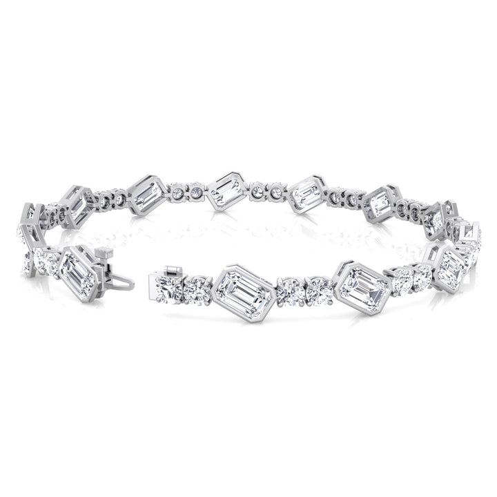 Emerald and Round Natural Diamond Tennis Bracelet