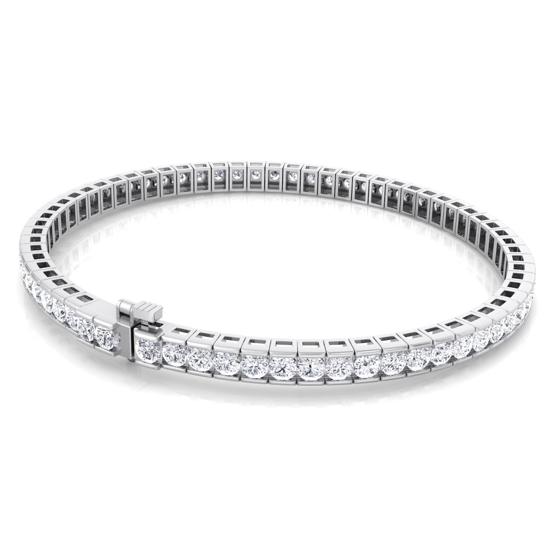 Channel Setting Round Cut Natural Diamond Tennis Bracelet  18K White Gold