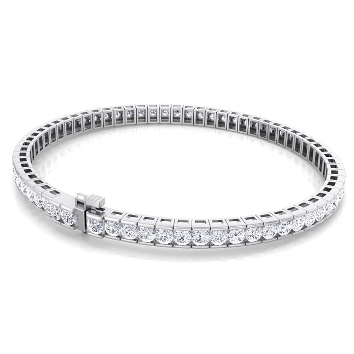 Channel Setting Round Cut Natural Diamond Tennis Bracelet  18K White Gold