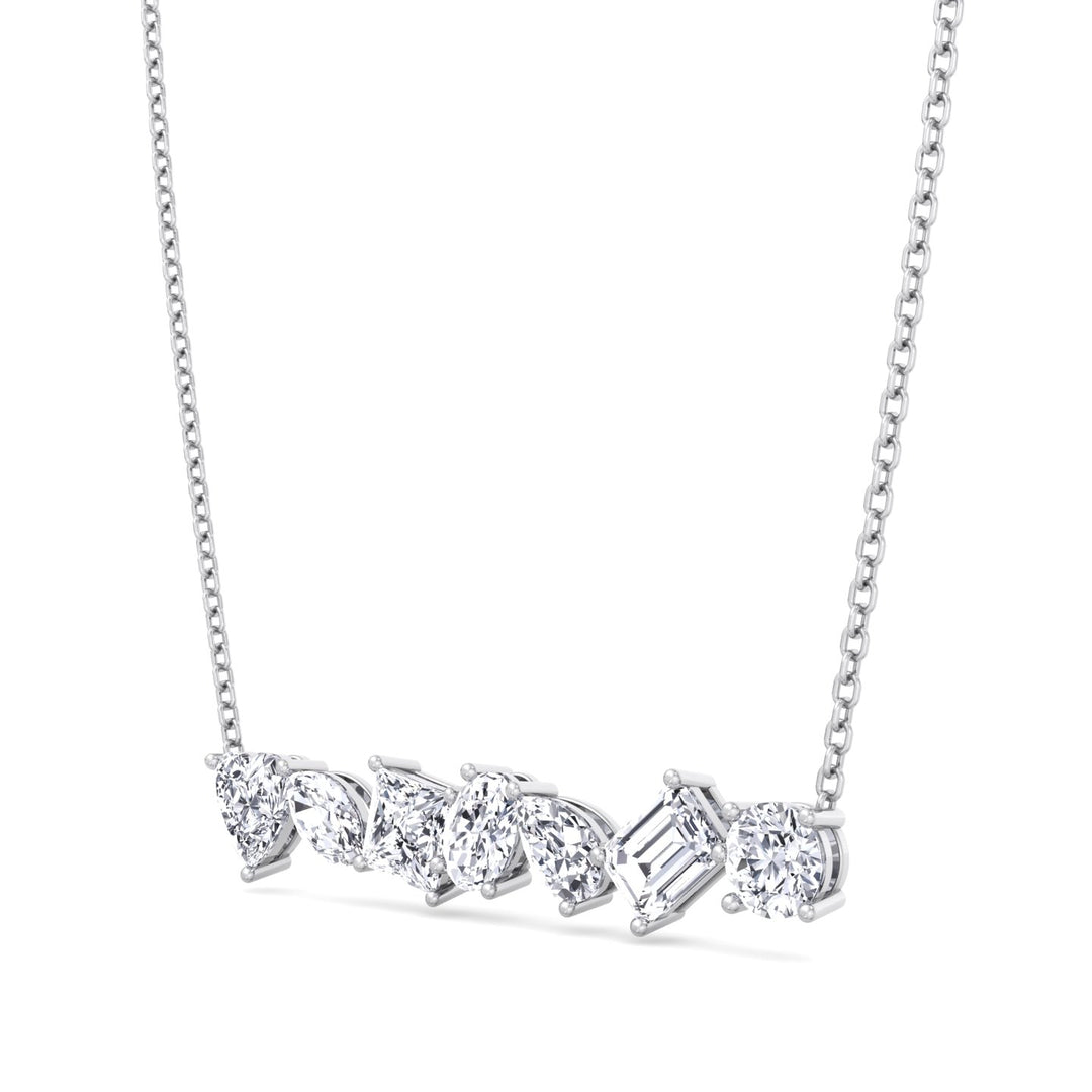 Multi Shape Natural Diamond Bar Pendant White Gold 18K