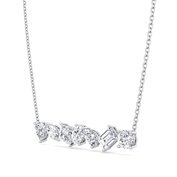 Multi Shape Natural Diamond Bar Pendant White Gold 18K