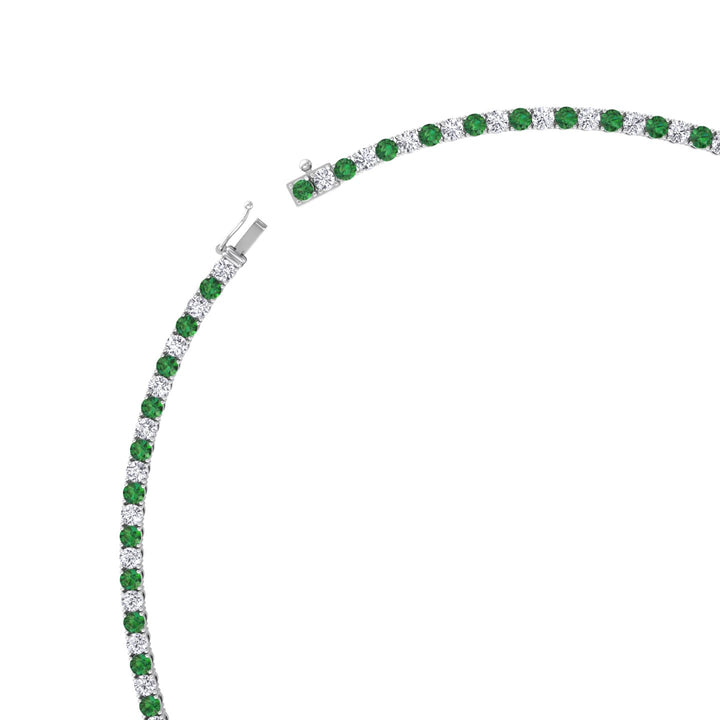 Alternating Green Emerald and Natural Diamond Tennis Necklace 14K Solid Gold