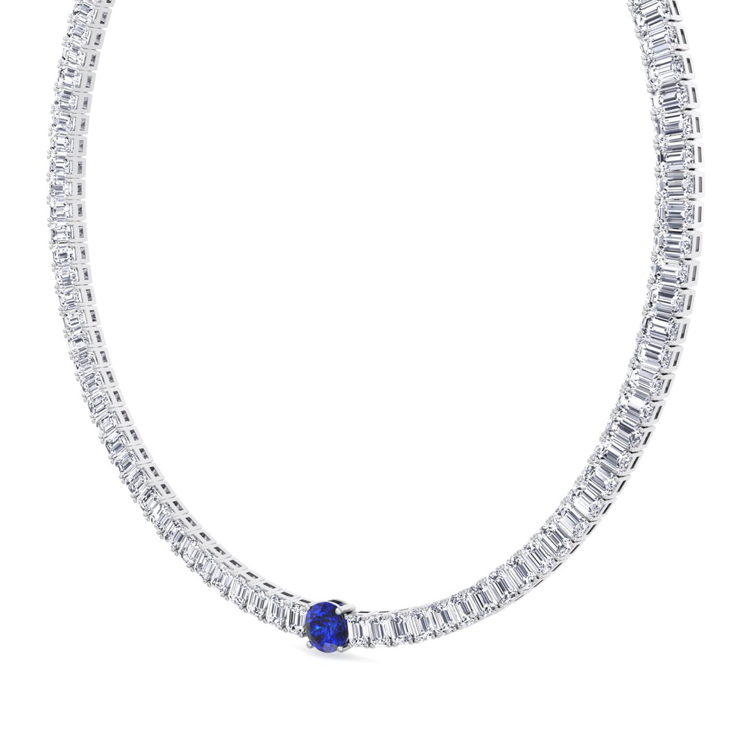 Natural Round Sapphire and Emerald Diamond Tennis Necklace