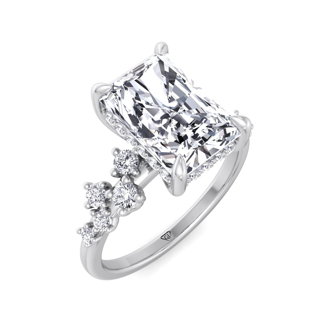 Carmela - Radiant Shape Hidden Halo Diamond Engagement Ring With Clustered Side Stones - Gem Jewelers Co