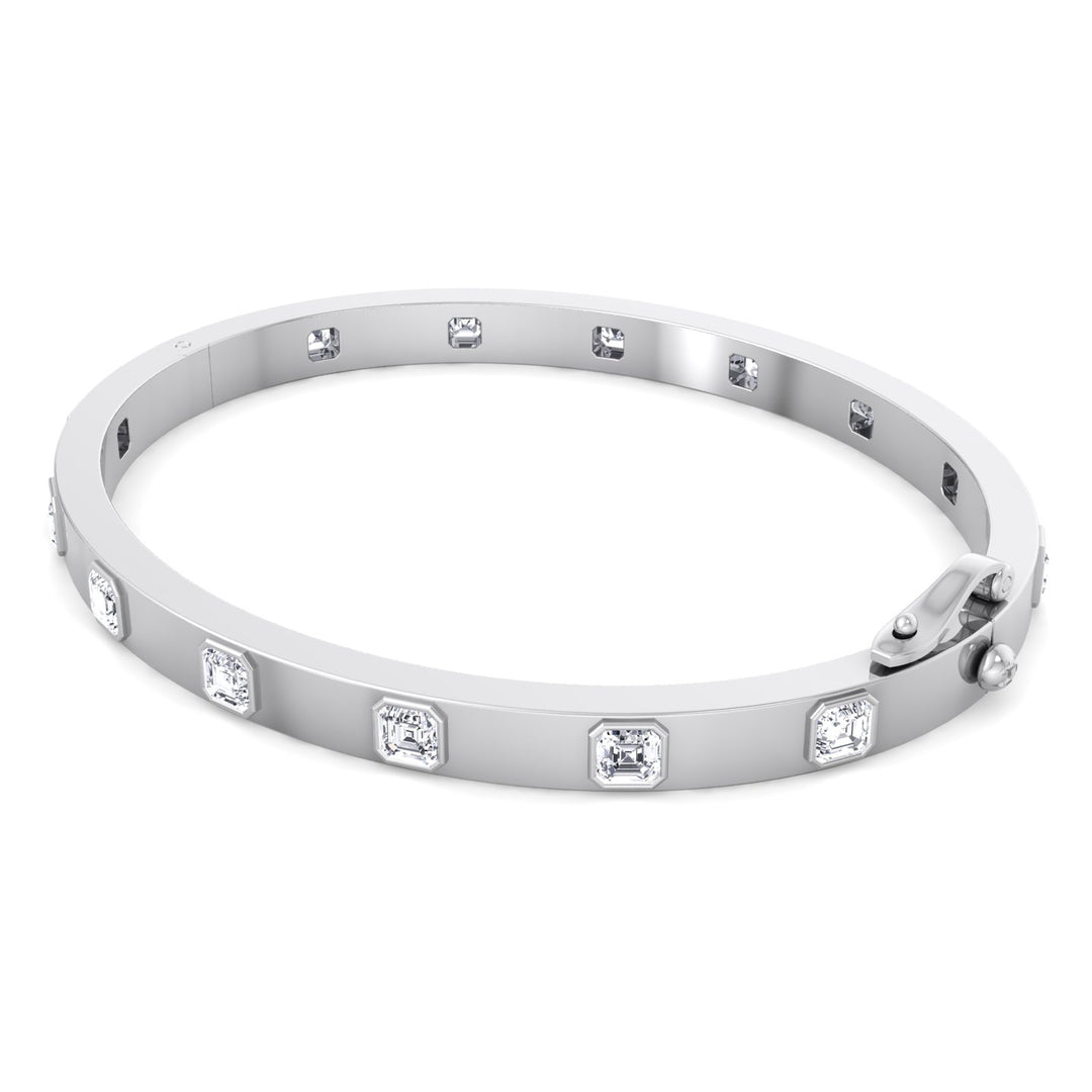 Milly - Asscher Cut Bezel Set Natural Diamond Bangle - Gem Jewelers Co