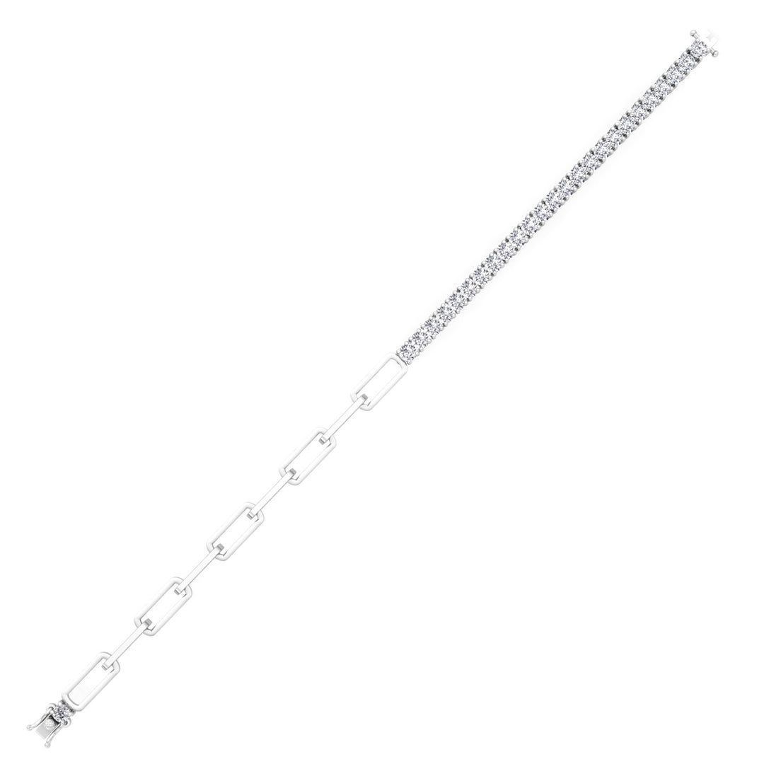 Halfway Adjustable Natural Diamond Tennis Bracelet With Paperclip Chain White Gold