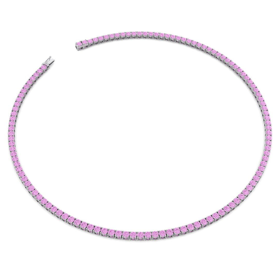 Natural Pink Sapphire Tennis Necklace - 18K Solid Gold