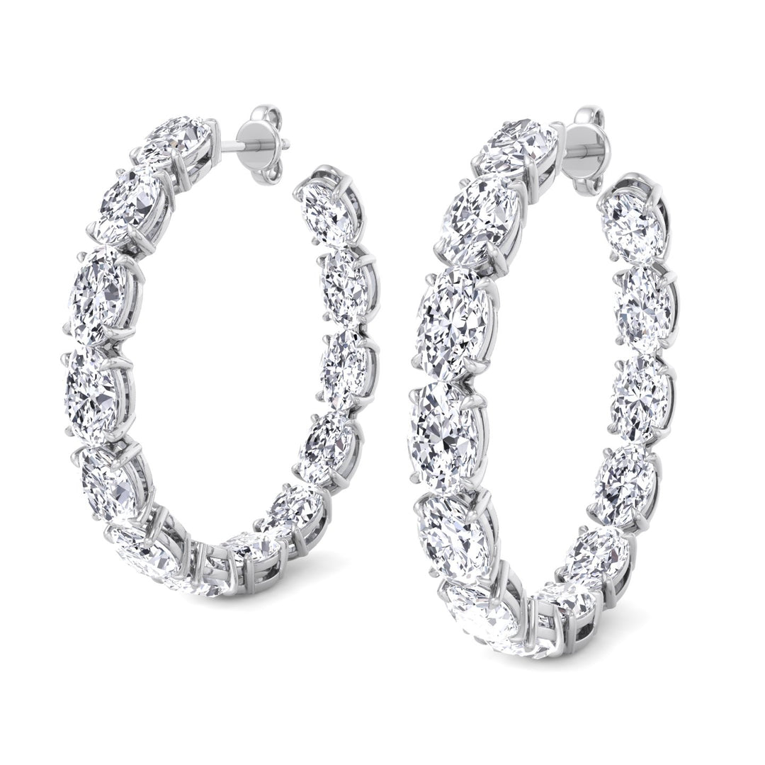 Inside Out Oval Natural Diamond Hoop Earring 1.25” White Gold 18K