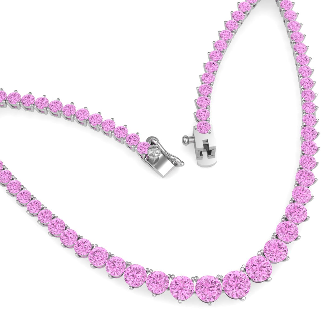 Soleil - 13CT T.W Riviera Graduated Pink Sapphire Tennis Necklace - Gem Jewelers Co