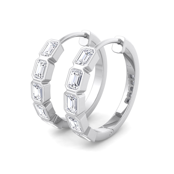 2.5CT T.W Emerald Shape Bezel Set Natural Diamond Hoops