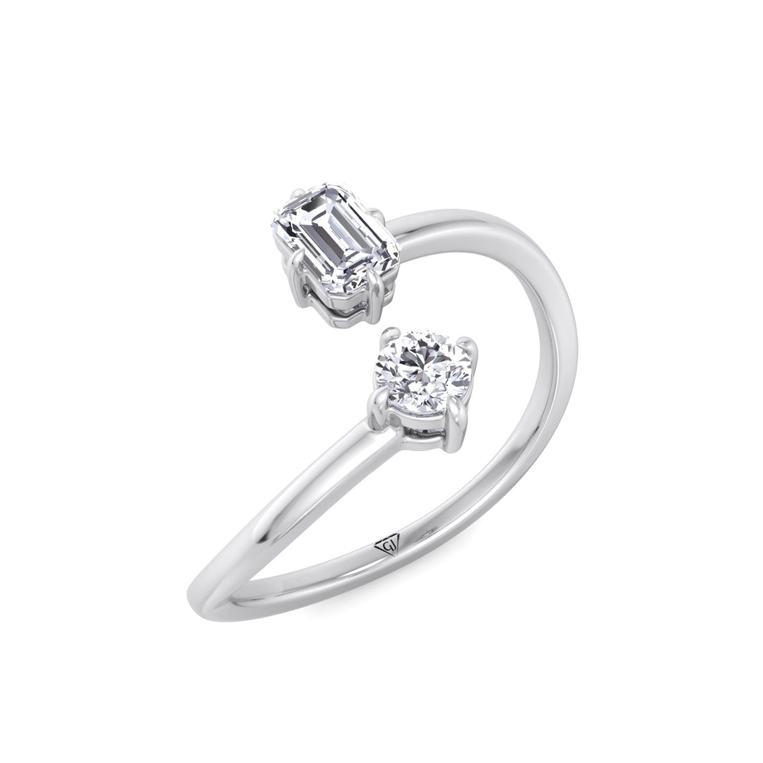 Prisca - Emerald Cut & Round Cut Diamond Stackable Ring - Gem Jewelers Co