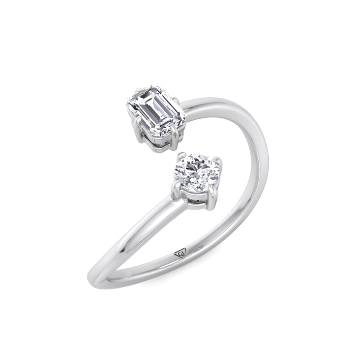 Prisca - Emerald Cut & Round Cut Diamond Stackable Ring - Gem Jewelers Co