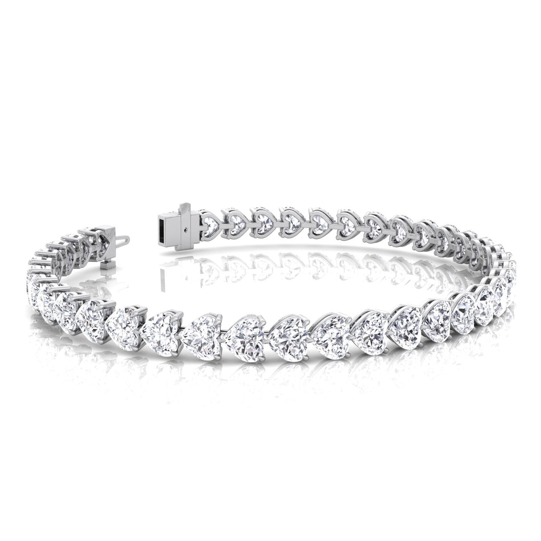 East to West Heart Shape Natural Diamond Tennis Bracelet White     11CT