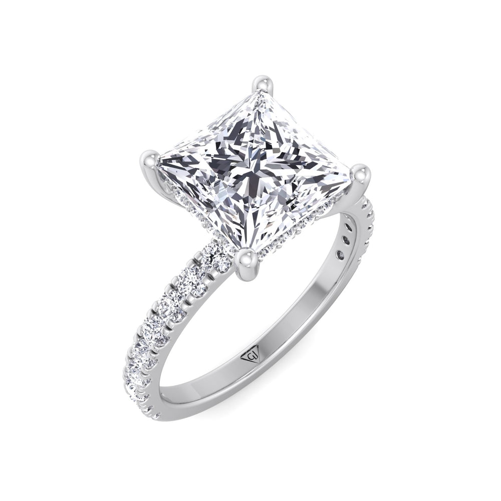 Madella - Princess Shape Hidden Halo Diamond Engagement Ring with Pave Band - Gem Jewelers Co
