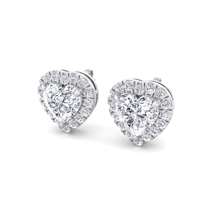Tiana - Heart Shape Diamond Halo Studs - Gem Jewelers Co