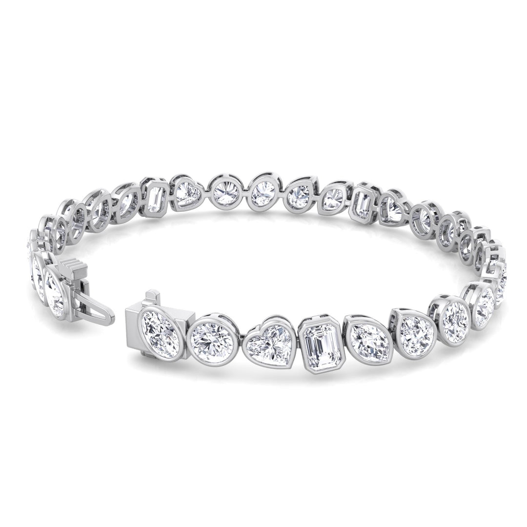 Bezel Multi Shape Natural Diamond Tennis Bracelet in Solid Gold 11CT