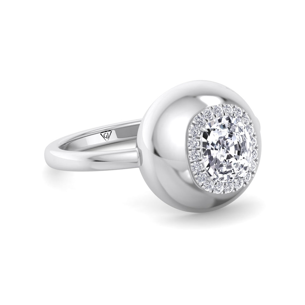 Inez - Bubble Bezel Cushion Shape Halo Diamond Engagement Ring - Gem Jewelers Co