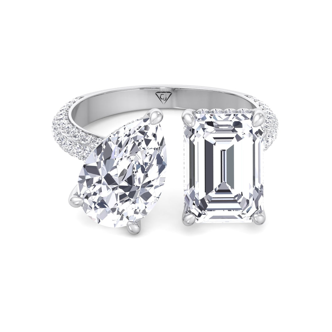 Leani - Toi Et Moi Hidden Halo Emerald and Pear Shape Diamond Engagement Ring - Gem Jewelers Co