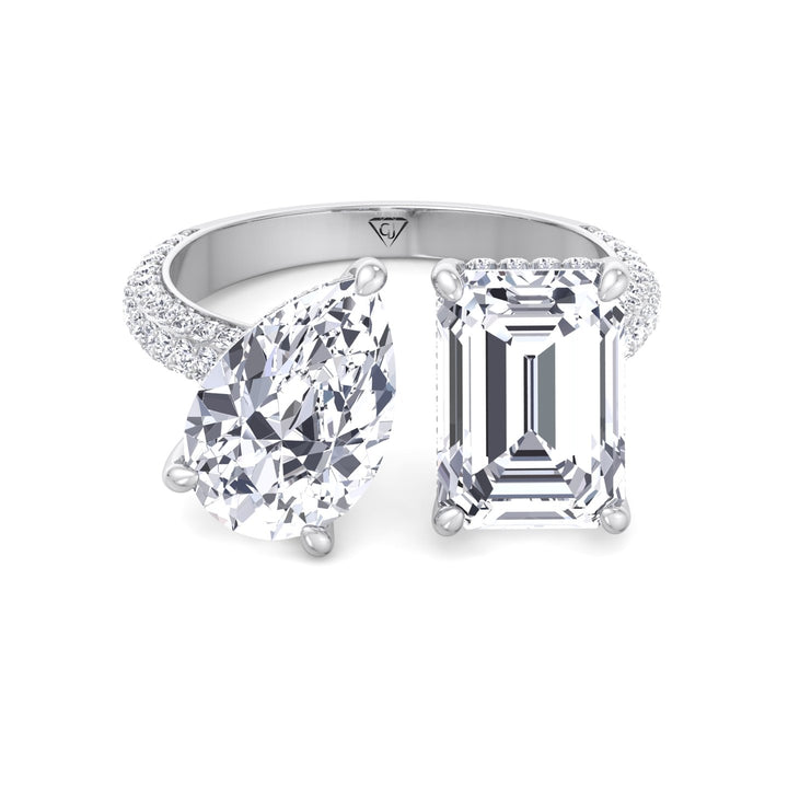 Leani - Toi Et Moi Hidden Halo Emerald and Pear Shape Diamond Engagement Ring - Gem Jewelers Co