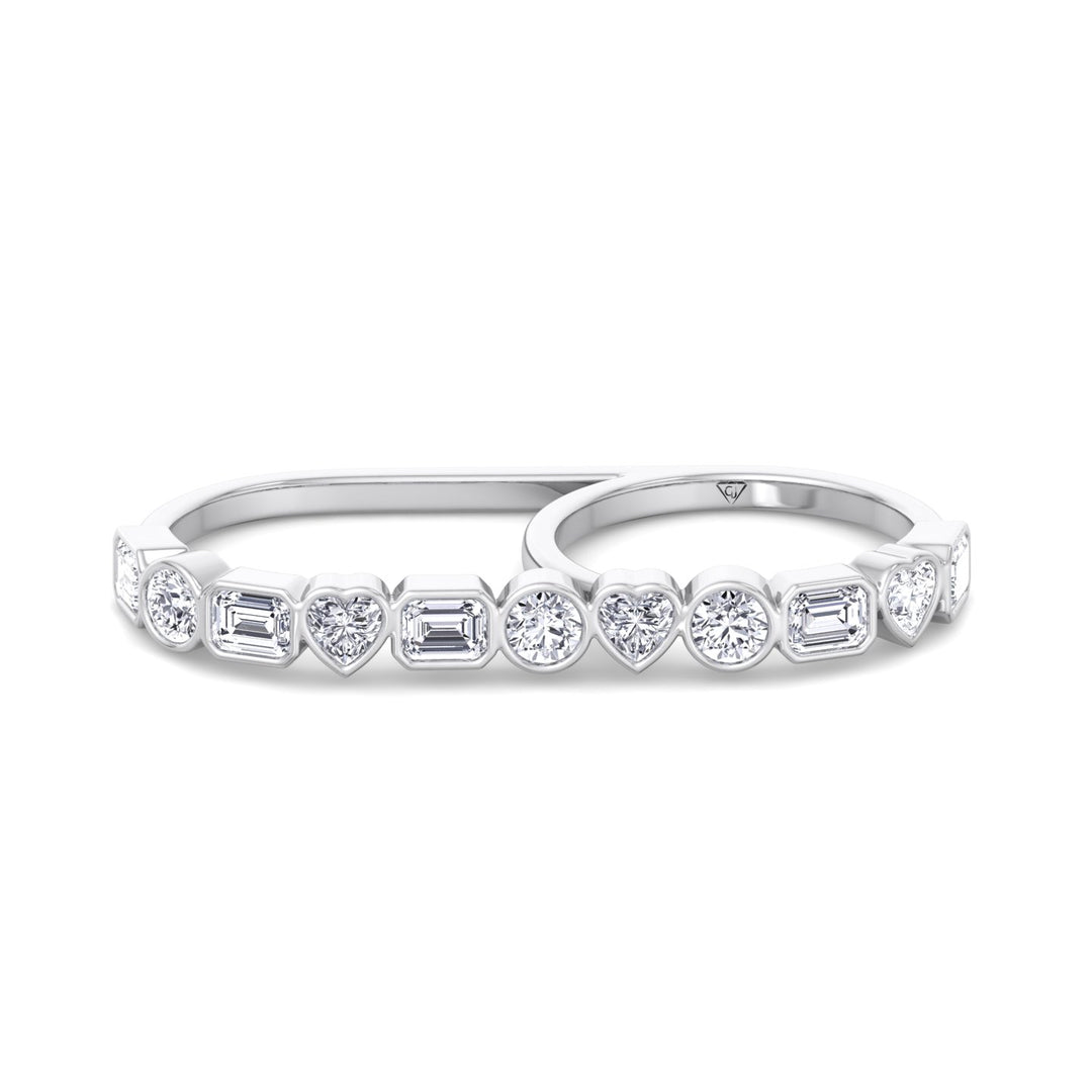 Fancy Bezel Multi Shape Natural Diamond Two Finger Ring White Gold 2CT 18K