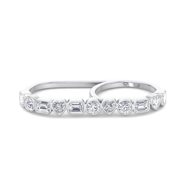 Fancy Bezel Multi Shape Natural Diamond Two Finger Ring White Gold 2CT 18K