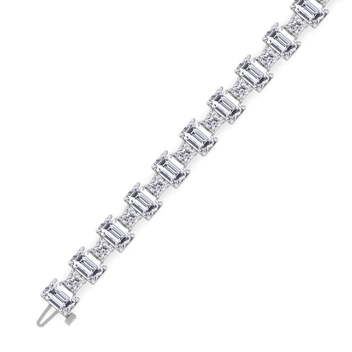 Alternating Emerald and Princess Tennis Bracelet-3CT-White Gold