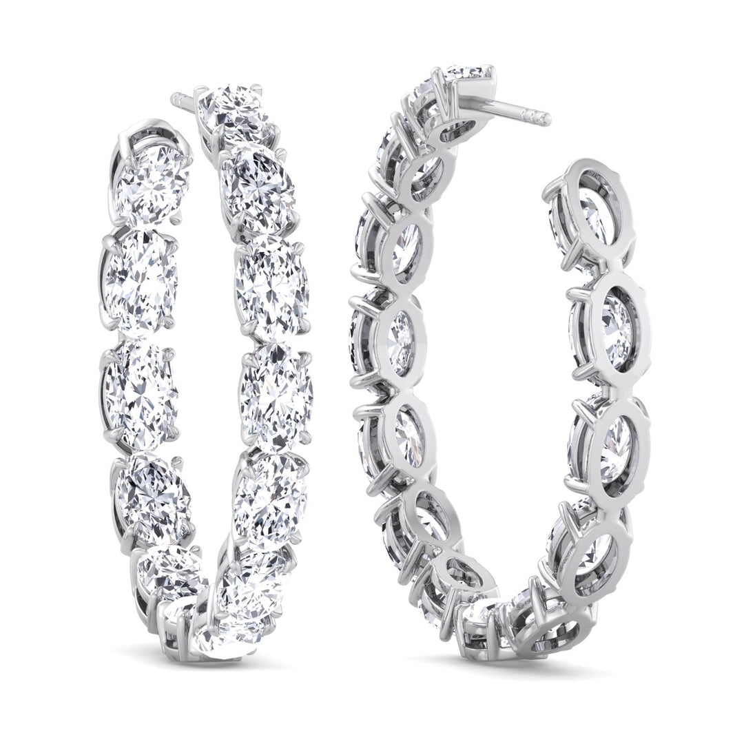 Inside Out Oval Natural Diamond Hoop Earring 1.25” White Gold 14K