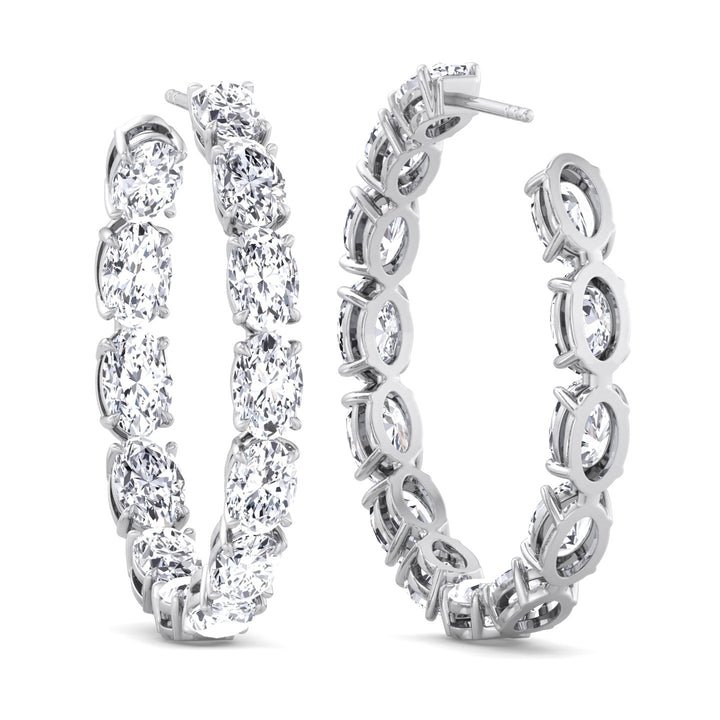 Inside Out Oval Natural Diamond Hoop Earring 1.25” White Gold 14K