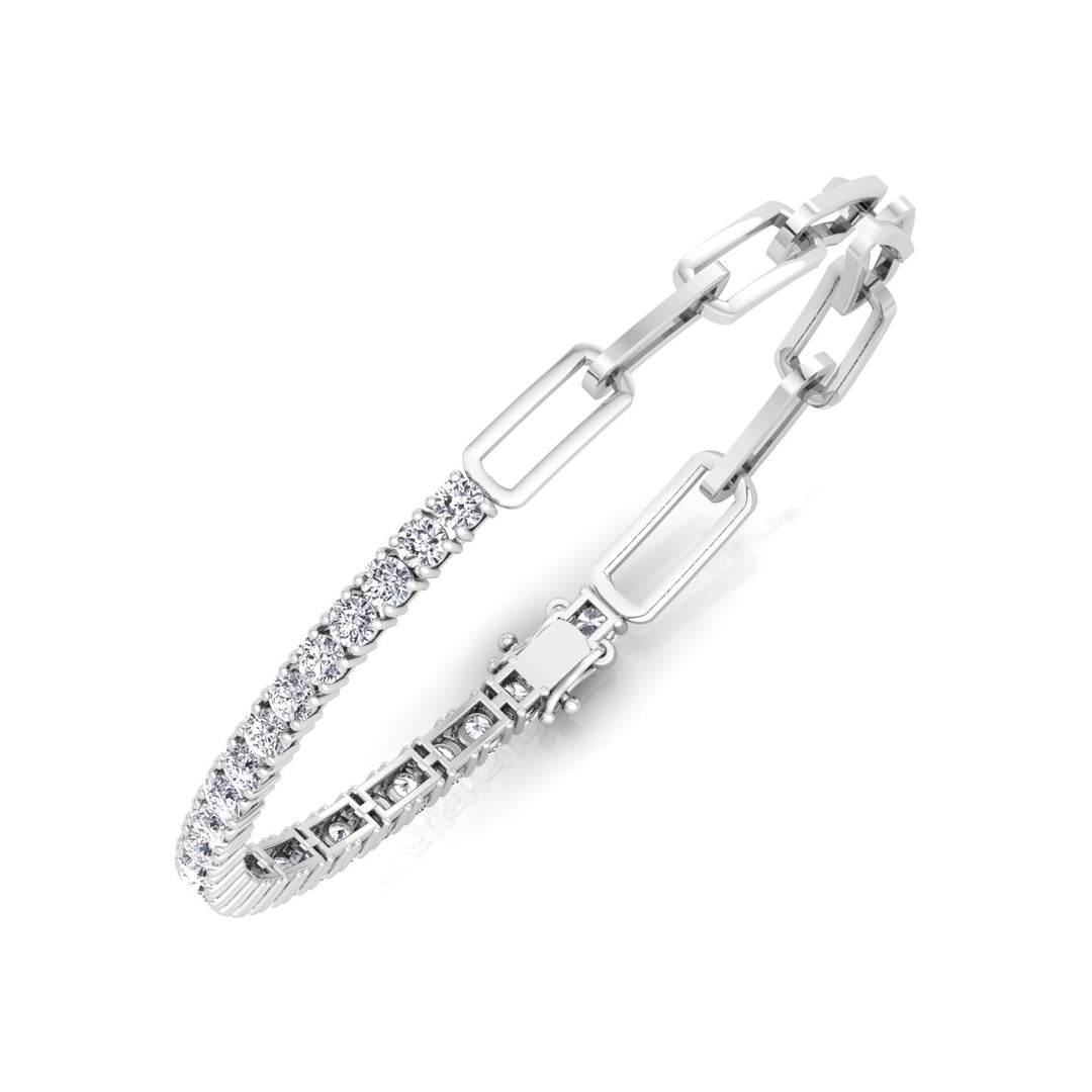 Halfway Adjustable Natural Diamond Tennis Bracelet With Paperclip Chain White Gold 18K