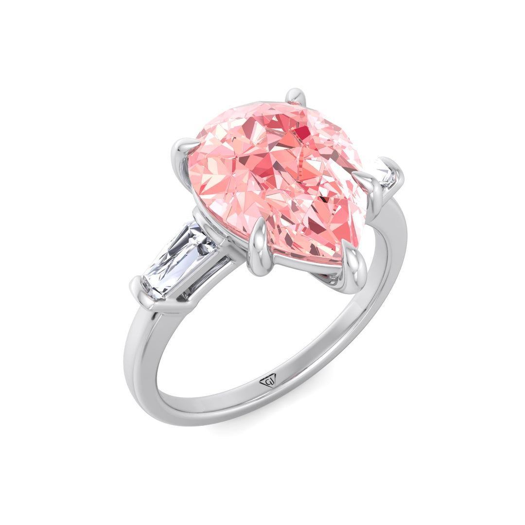 Denise - Pear Shape Pink Diamond Engagement Ring with Tapered Baguettes - Gem Jewelers Co