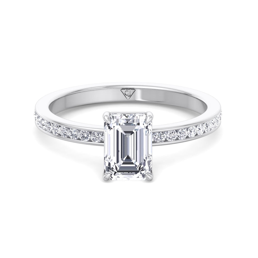 Ferizia - Emerald Shape Diamond Engagement Ring with Channel Set Band - Gem Jewelers Co