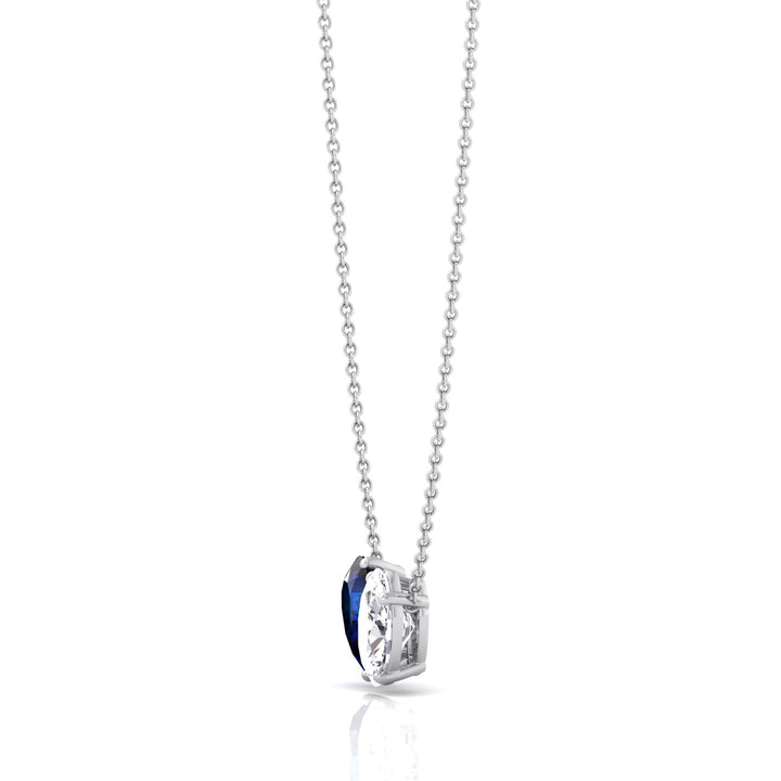 Natural Pear Shape Sapphire and Oval Diamond Pendant White Gold 14K