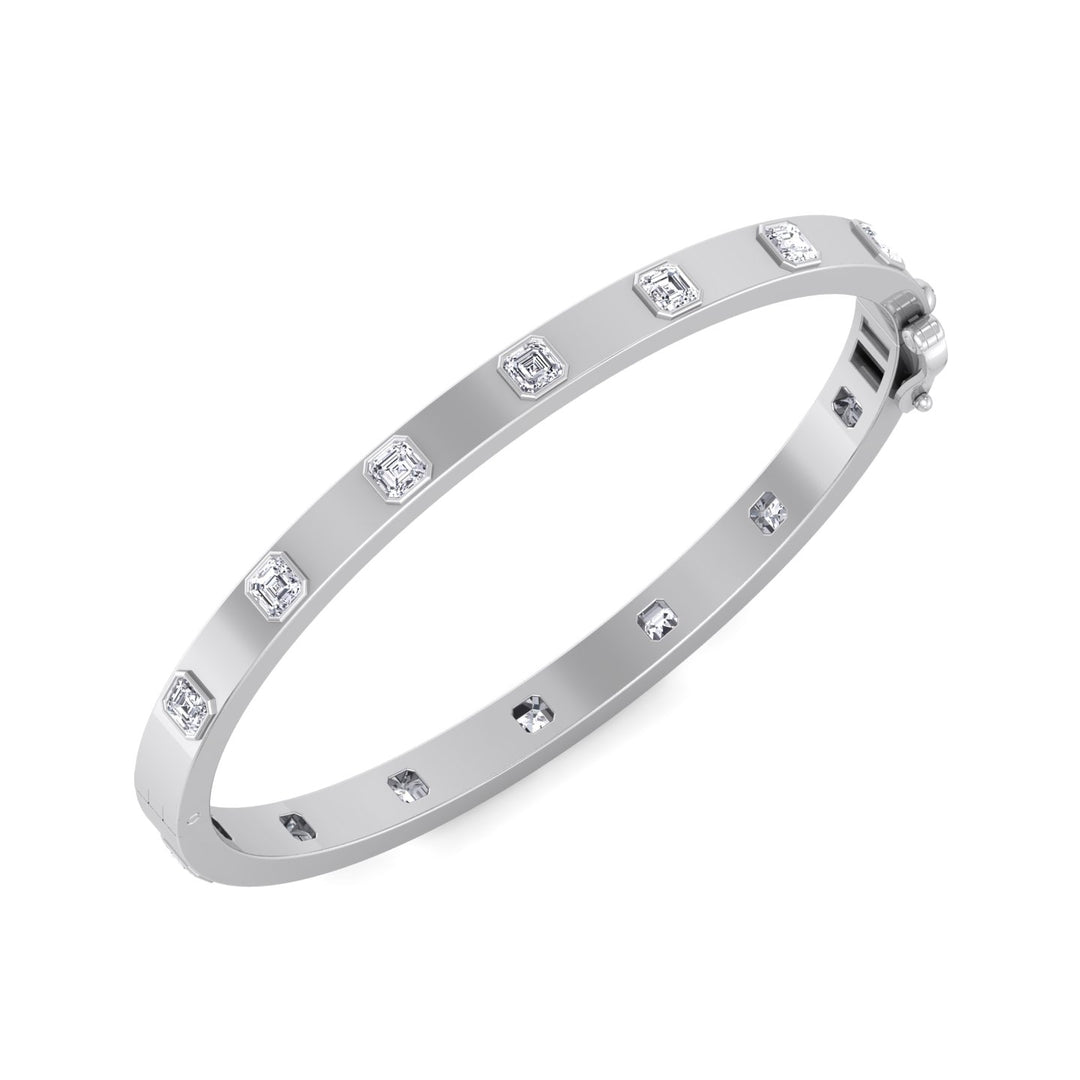 Milly - Asscher Cut Bezel Set Natural Diamond Bangle - Gem Jewelers Co