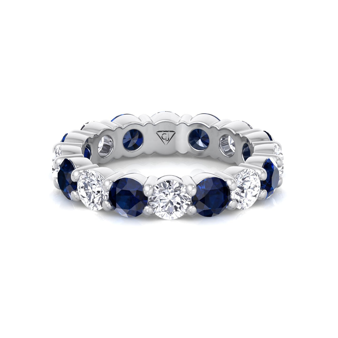 Round Alternating Natural Blue Sapphire and Diamonds Eternity Band  White Gold 14K