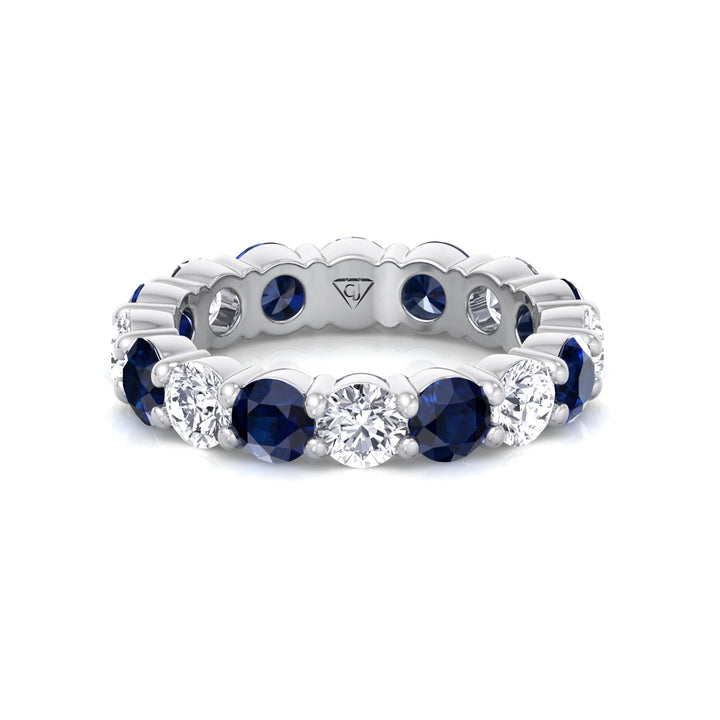 Round Alternating Natural Blue Sapphire and Diamonds Eternity Band  White Gold 14K