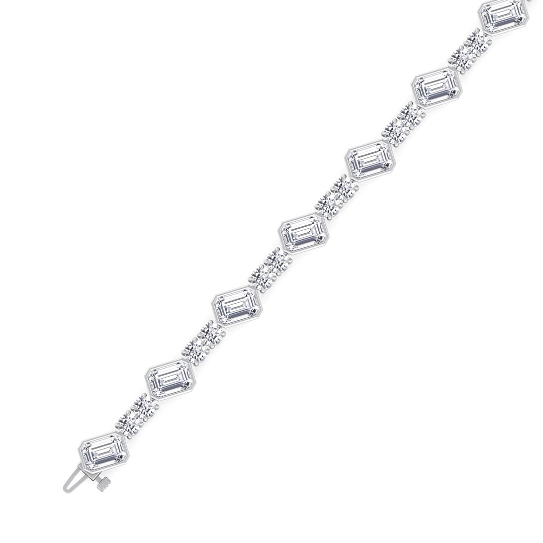 Emerald and Round Natural Diamond Tennis Bracelet