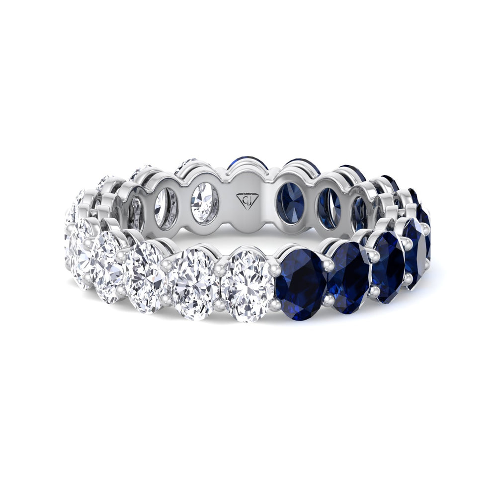 Eclair - Oval Shape Diamond and Blue Sapphire Eternity Band - Gem Jewelers Co