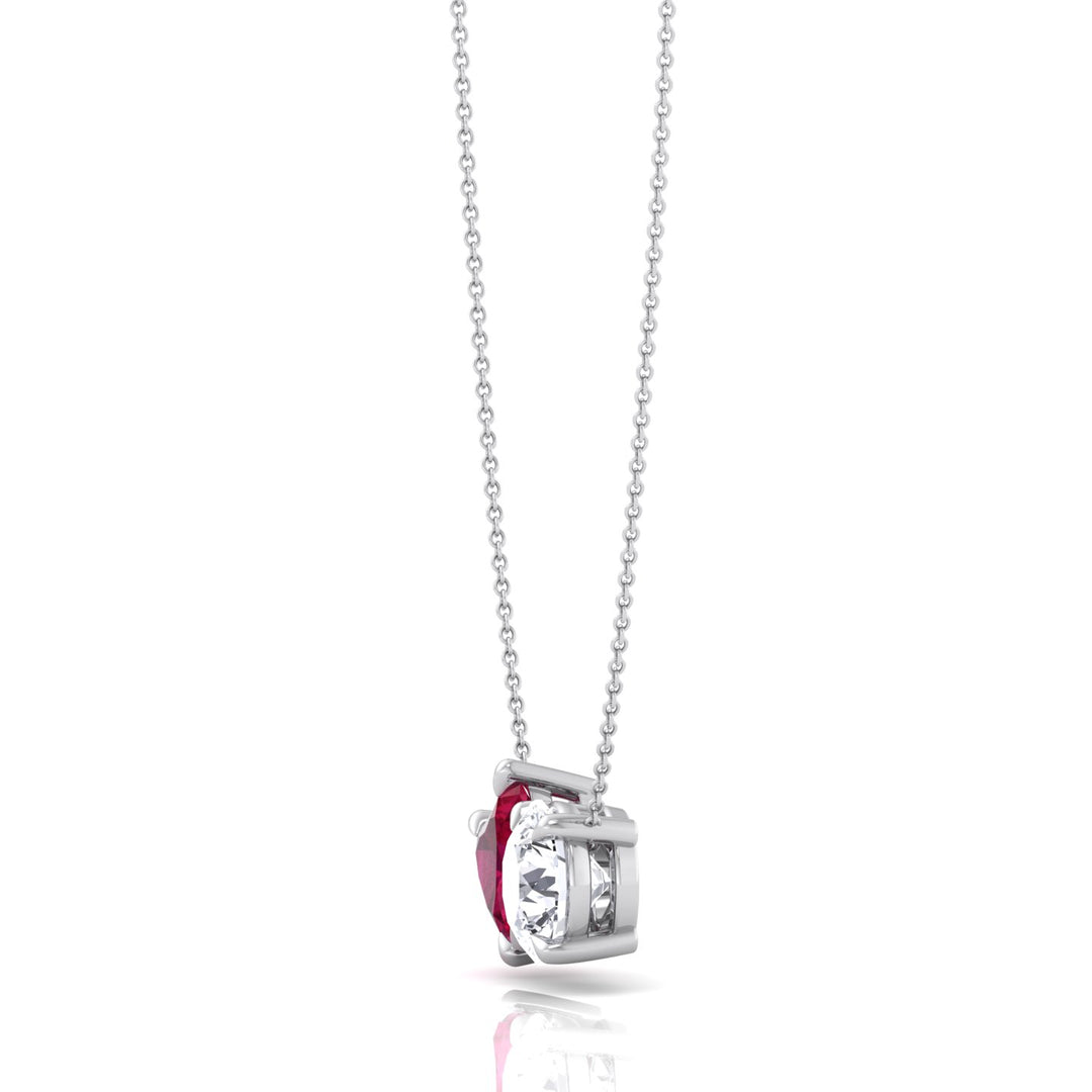 Toi Et Moi-Natural Ruby Heart and Round Diamond-Pendant -2CT-4CT-14K-18K-White Gold