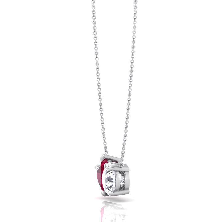 Toi Et Moi-Natural Ruby Heart and Round Diamond-Pendant -2CT-4CT-14K-18K-White Gold