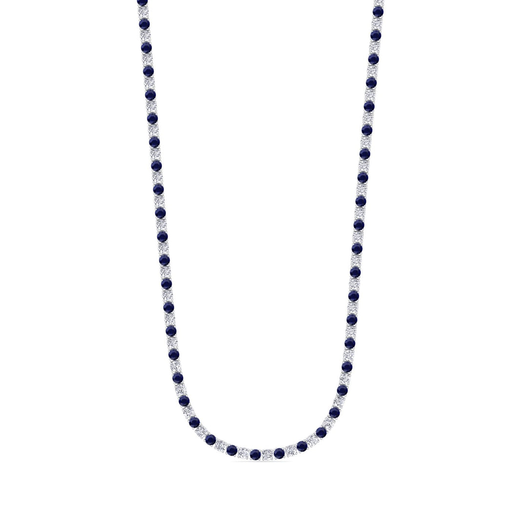 Sara - Alternating Blue Sapphire and Natural Diamond Tennis Necklace - Gem Jewelers Co