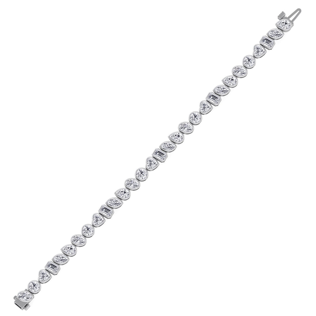 Bezel Multi Shape Natural Diamond Tennis Bracelet in Solid Gold 6CT 11CT White
