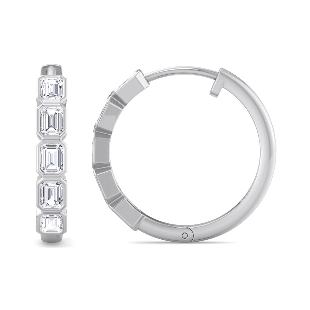 2.5CT T.W Emerald Shape Bezel Set Natural Diamond Hoops