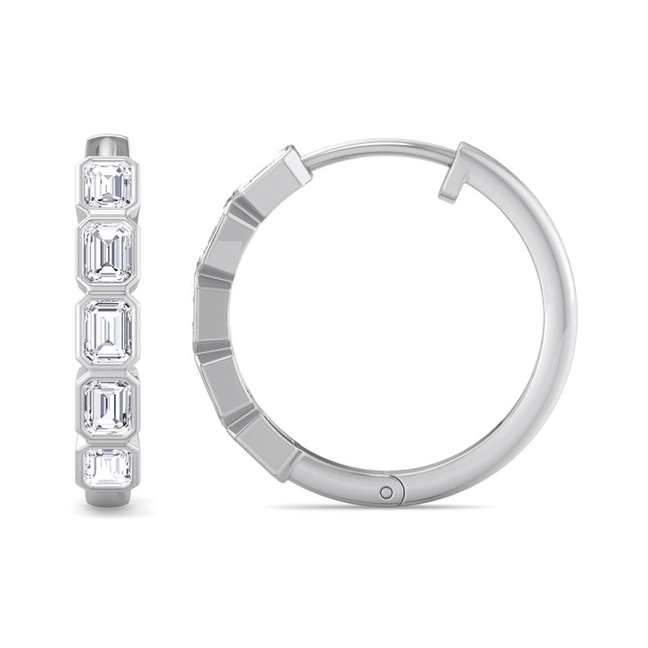 2.5CT T.W Emerald Shape Bezel Set Natural Diamond Hoops