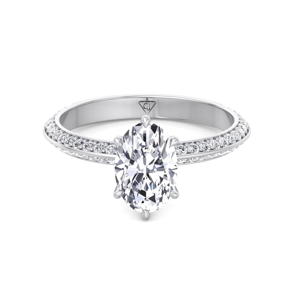 Violeza - Oval Shape Diamond Engagement Ring with Duet Pave Band - Gem Jewelers Co