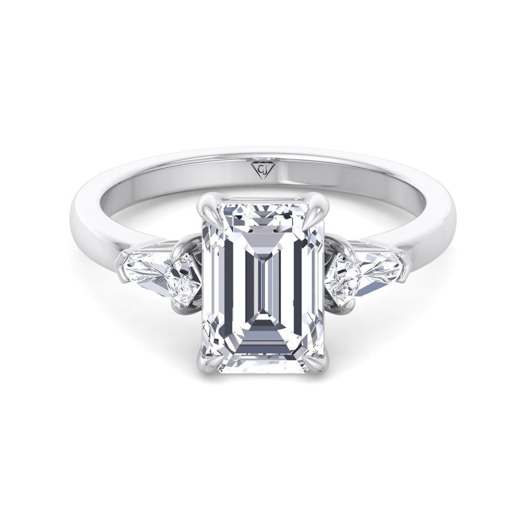 Caterina - Emerald Shape Diamond Engagement Ring With Tapered Baguette Side Stones - Gem Jewelers Co